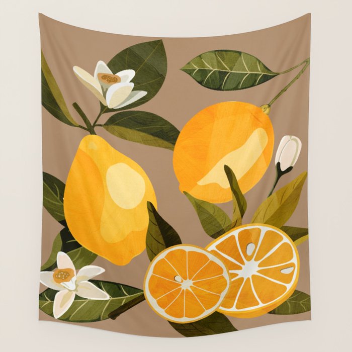 Lemons Botanical Art 2 Wall Tapestry Gallery Image 4