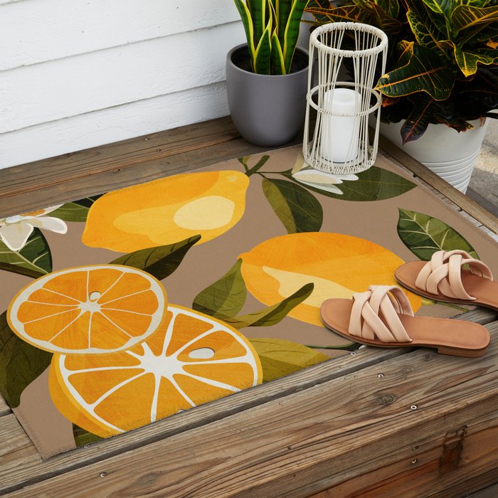 Lemons Botanical Art 2 Outdoor Rug Gallery Image 2