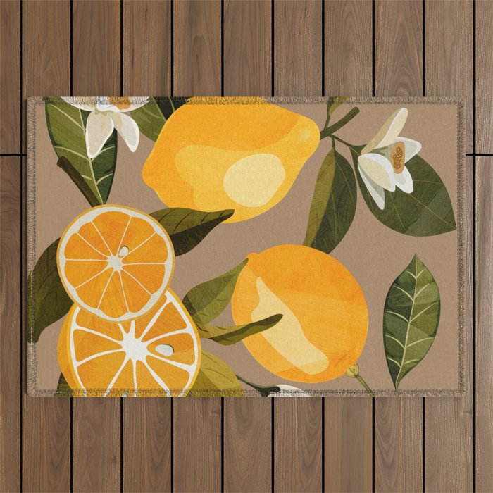 Lemons Botanical Art 2 Outdoor Rug Gallery Image 1