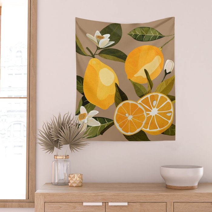 Lemons Botanical Art 2 Wall Tapestry Gallery Image 2