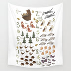 Woodland forest numbers - matches alphabet, for kids / children Wall Tapestry Gallery Image 4