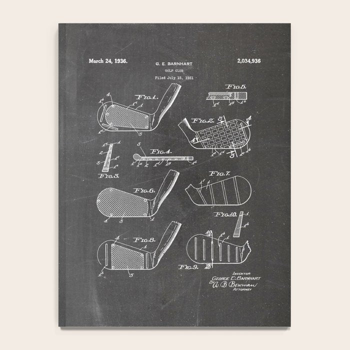Golf Clubs Patent - Golfing Art - Black Chalkboard Notebook Gallery Image 4