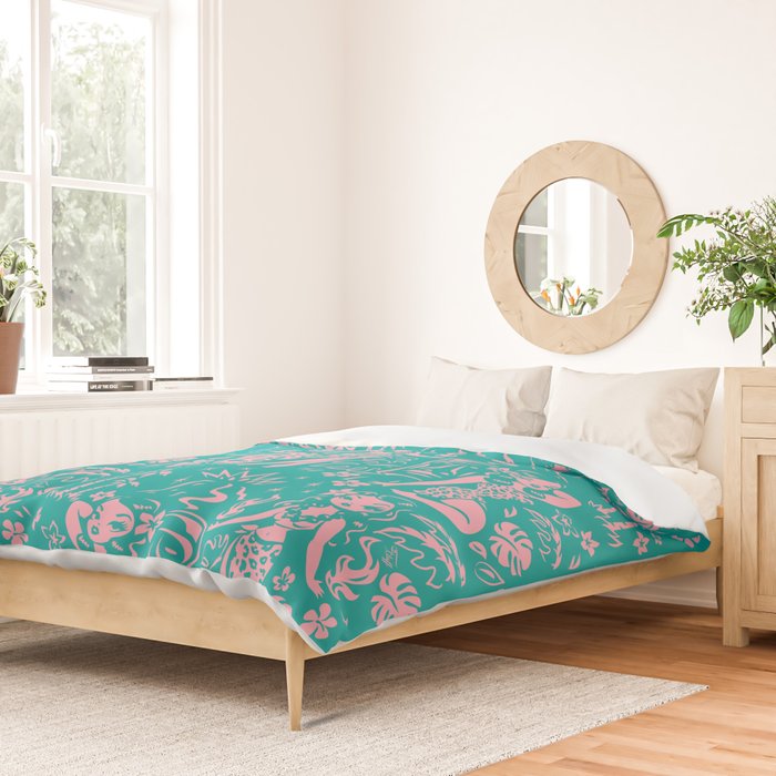 Tiki Temptress in Pink and Turquoise Duvet Cover Gallery Image 2