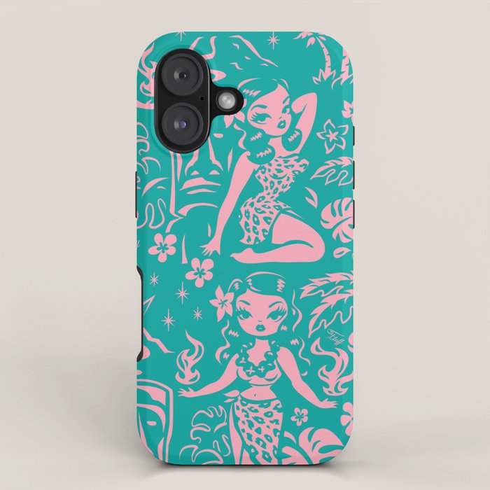 Tiki Temptress in Pink and Turquoise iPhone Case Gallery Image 1