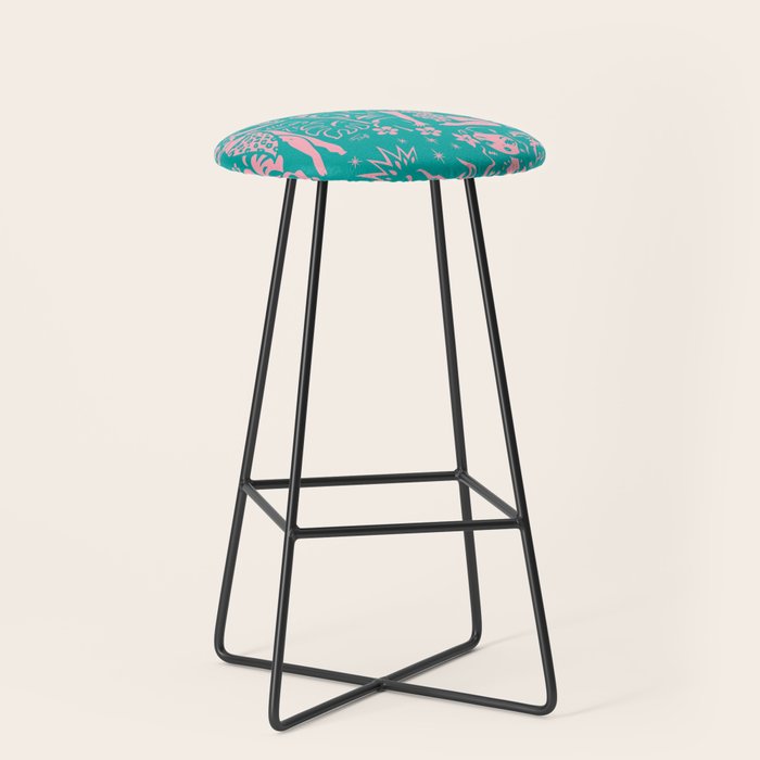 Tiki Temptress in Pink and Turquoise Stool Gallery Image 1