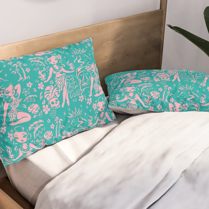 Tiki Temptress in Pink and Turquoise Pillow Sham Gallery Image 2