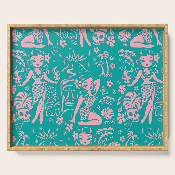 Tiki Temptress in Pink and Turquoise Serving Tray Gallery Image 1