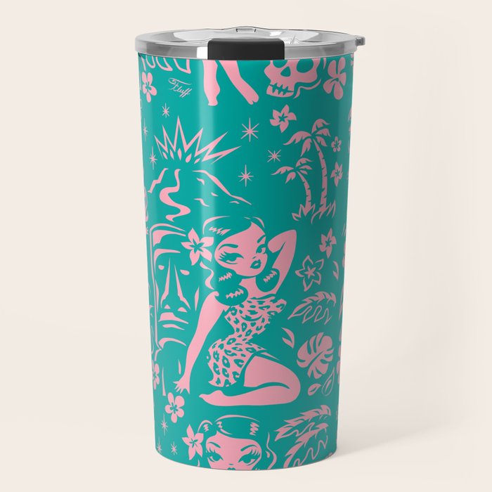Tiki Temptress in Pink and Turquoise Travel Mug Gallery Image 1