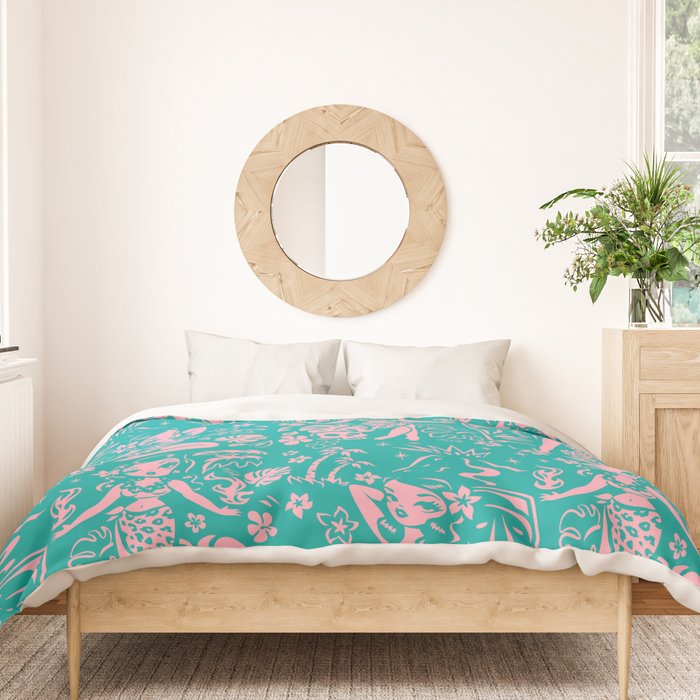 Tiki Temptress in Pink and Turquoise Duvet Cover Gallery Image 3