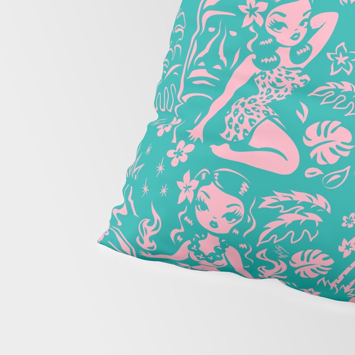 Tiki Temptress in Pink and Turquoise Pillow Sham Gallery Image 4