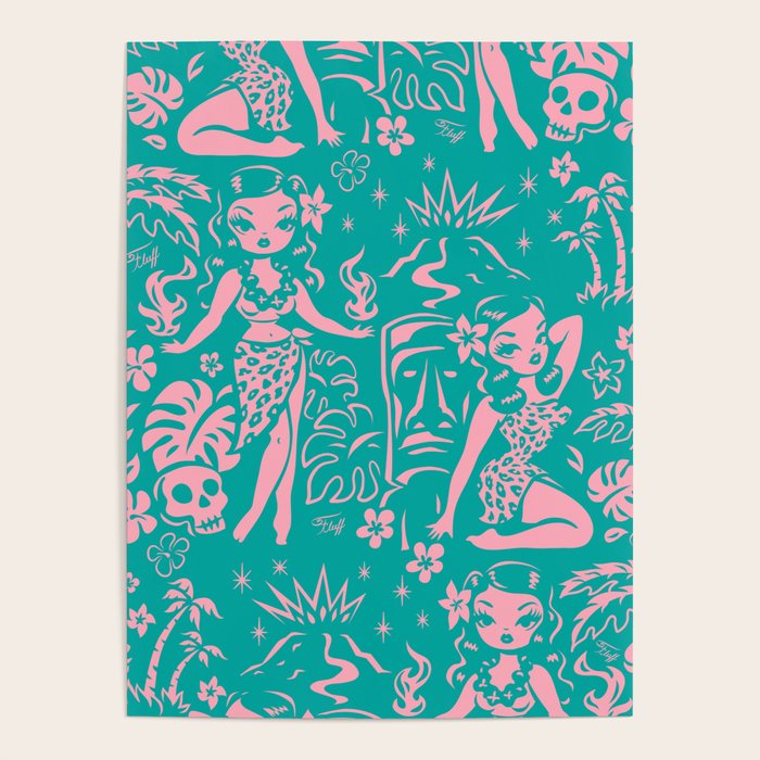 Tiki Temptress in Pink and Turquoise Poster Gallery Image 1
