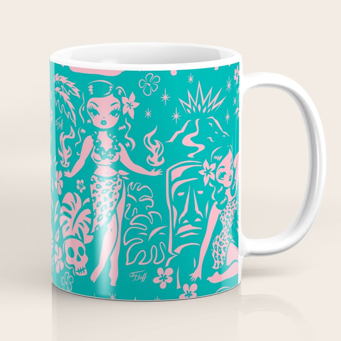 Tiki Temptress in Pink and Turquoise Coffee Mug Gallery Image 1