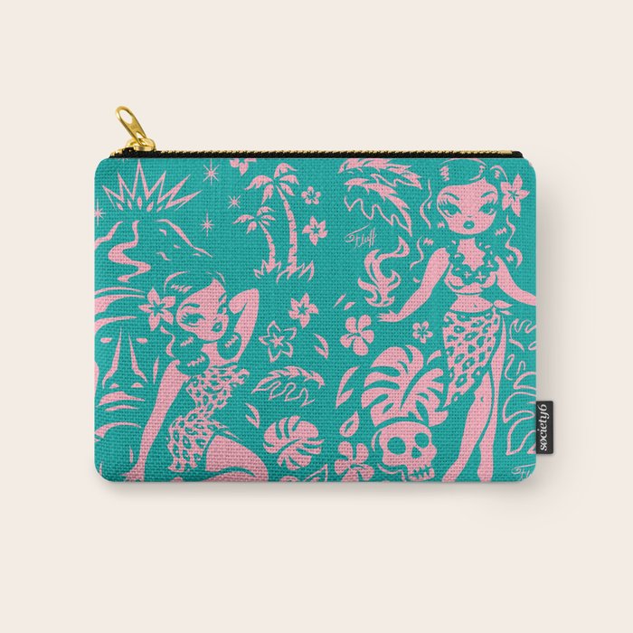 Tiki Temptress in Pink and Turquoise Carry All Pouch Gallery Image 1