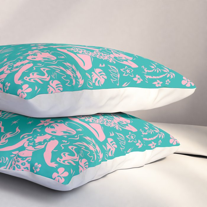 Tiki Temptress in Pink and Turquoise Pillow Sham Gallery Image 3