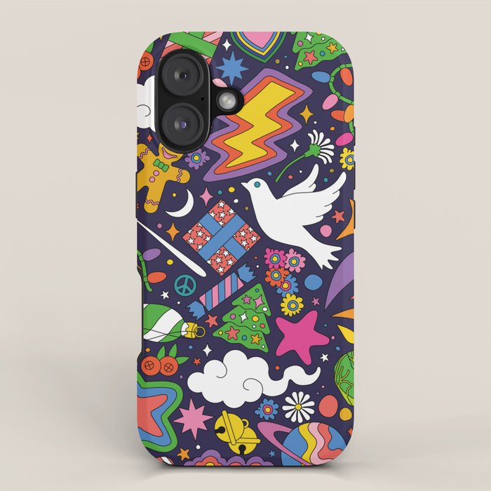 60s 70s psychedelic Modern Christmas Confetti Pattern iPhone Case Gallery Image 1