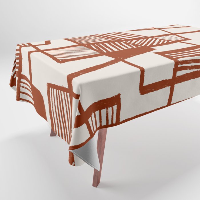 Burnt Orange Line Art Pattern Tablecloth Gallery Image 1