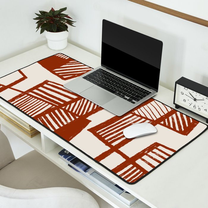 Burnt Orange Line Art Pattern Desk Mat Gallery Image 2