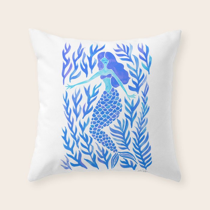 Kelp Forest Mermaid - Blue Palette Throw Pillow Gallery Image 1
