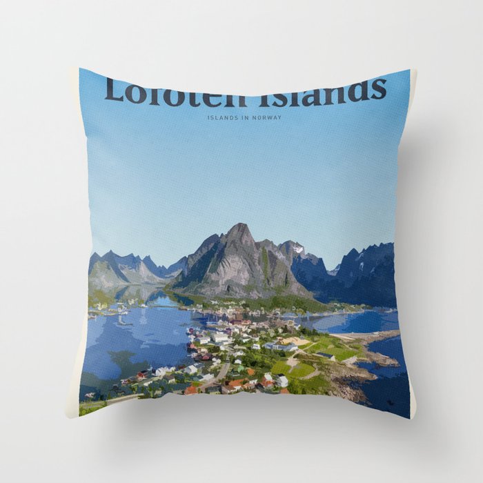 Visit Lofoten Islands Throw Pillow Gallery Image 1