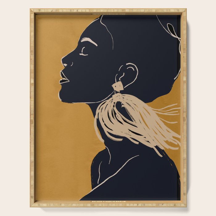 Minimal Abstract Art Woman Portrait 3 Serving Tray Gallery Image 1