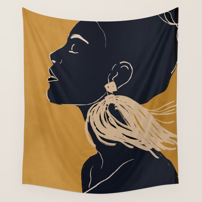 Minimal Abstract Art Woman Portrait 3 Wall Tapestry Gallery Image 4