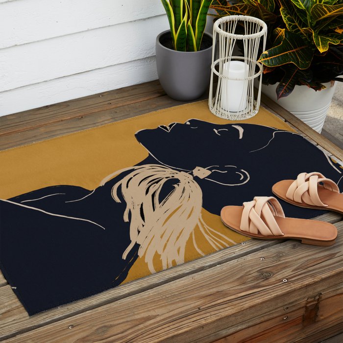 Minimal Abstract Art Woman Portrait 3 Outdoor Rug Gallery Image 2