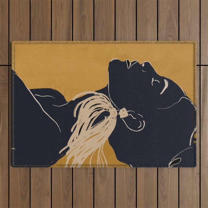 Minimal Abstract Art Woman Portrait 3 Outdoor Rug Gallery Image 1