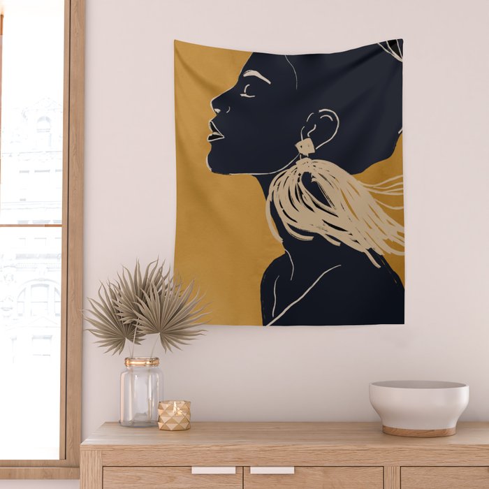 Minimal Abstract Art Woman Portrait 3 Wall Tapestry Gallery Image 2