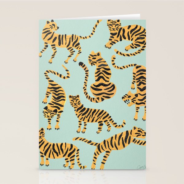 Tiger Collection - Mint & Orange Stationery Card Gallery Image 1