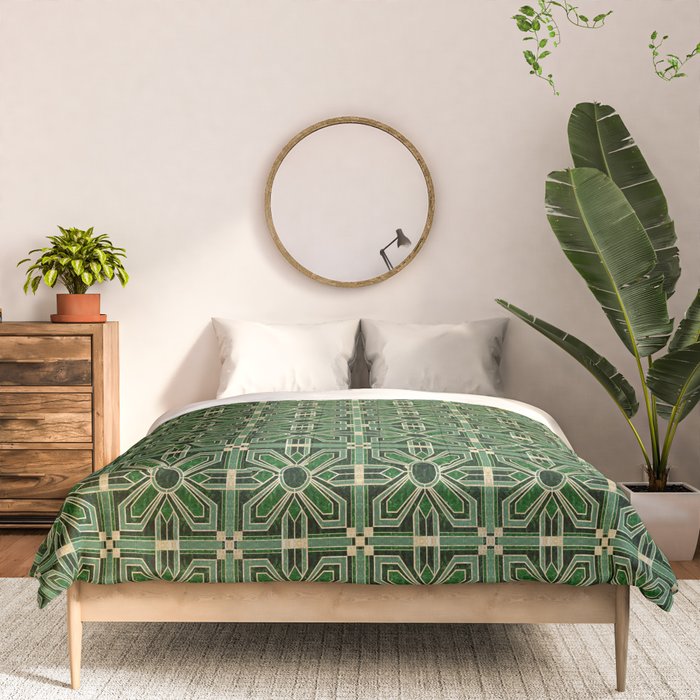 Art Deco Floral Tiles in Emerald Green and Faux Gold Comforter Gallery Image 3