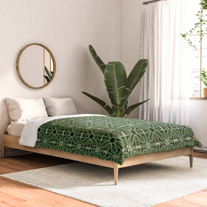 Art Deco Floral Tiles in Emerald Green and Faux Gold Comforter Gallery Image 2