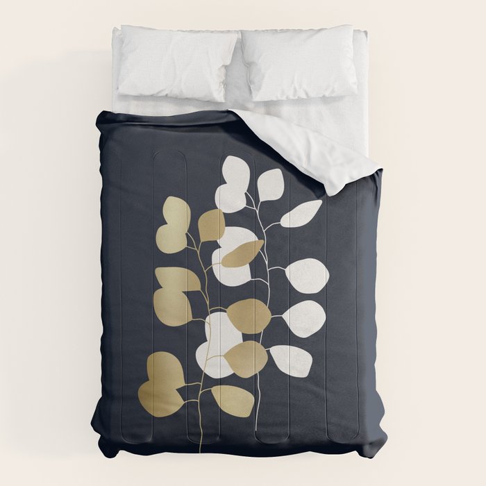 Leaf Duo, Gold and White on Navy Blue Comforter Gallery Image 6