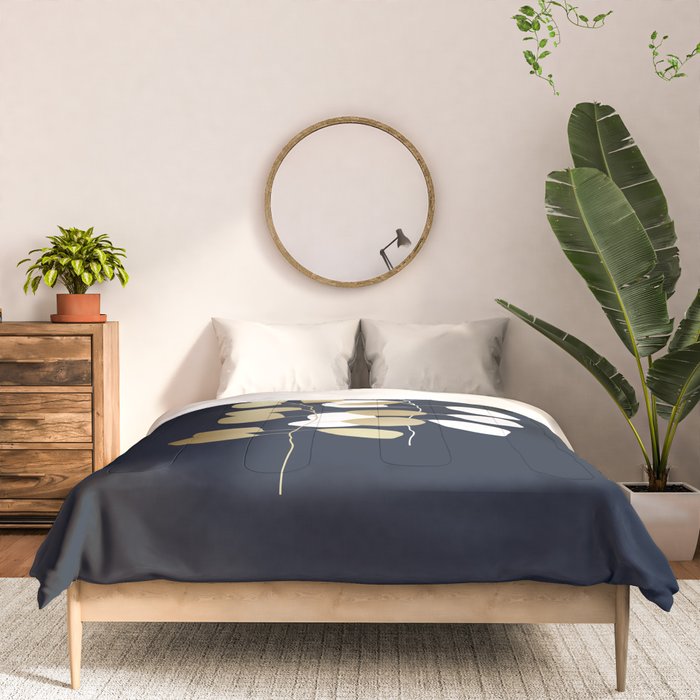 Leaf Duo, Gold and White on Navy Blue Comforter Gallery Image 3