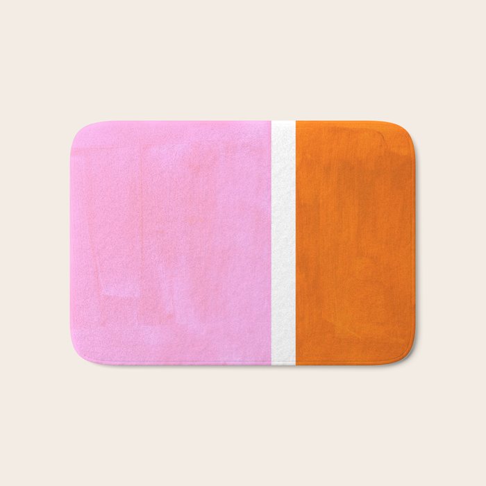 Pastel Neon Pink Yellow Ochre Mid Century Modern Abstract Minimalist Rothko Color Field Squares Bath Mat Gallery Image 1