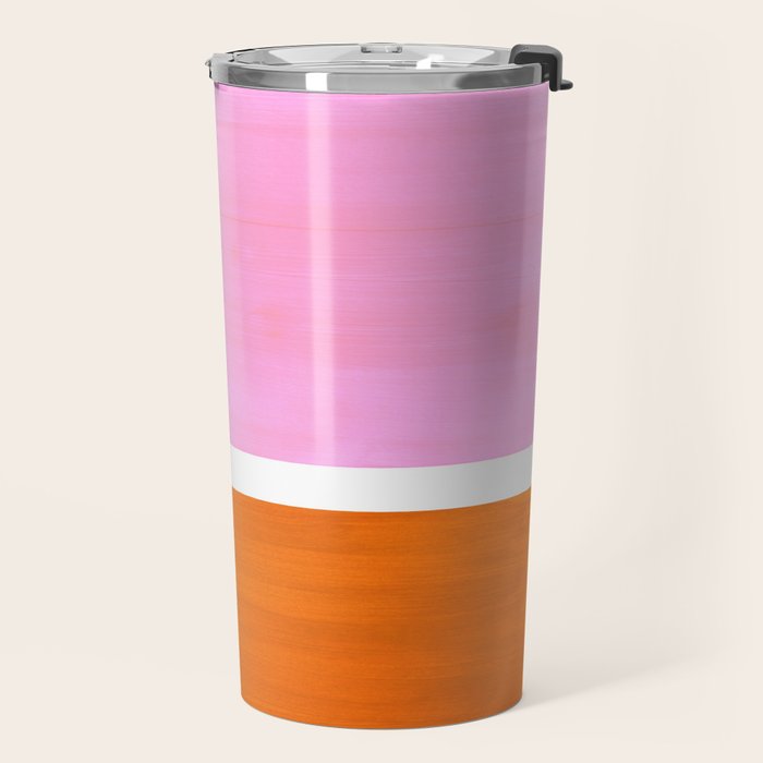 Pastel Neon Pink Yellow Ochre Mid Century Modern Abstract Minimalist Rothko Color Field Squares Travel Mug Gallery Image 2