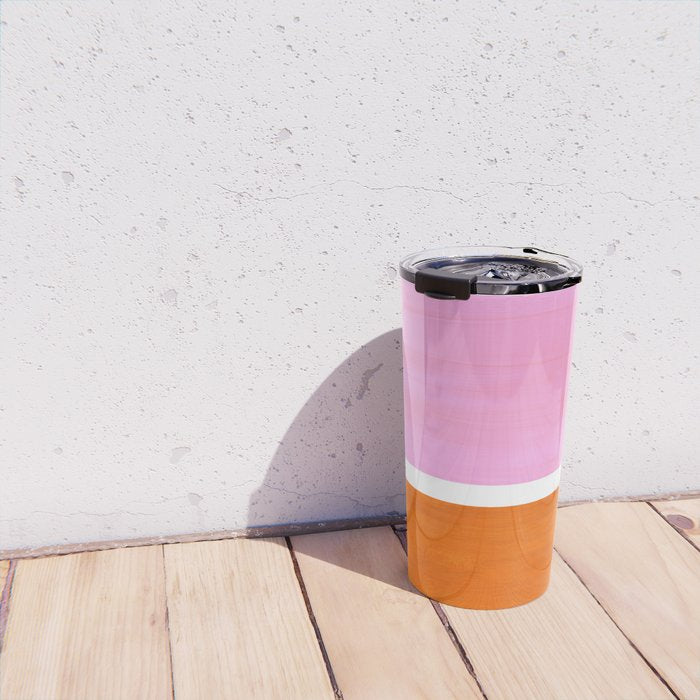 Pastel Neon Pink Yellow Ochre Mid Century Modern Abstract Minimalist Rothko Color Field Squares Travel Mug Gallery Image 4