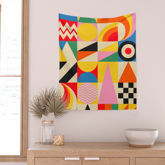 Happy Geometric Vibes Wall Tapestry Gallery Image 2