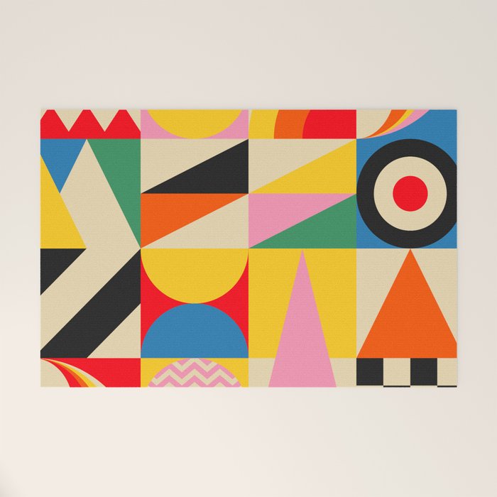 Happy Geometric Vibes Welcome Mat Gallery Image 1