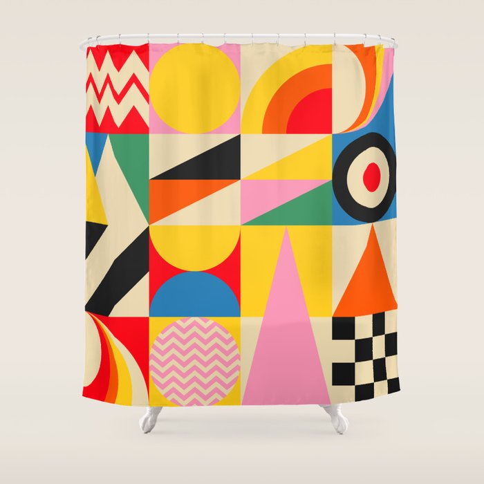 Happy Geometric Vibes Shower Curtain Gallery Image 1