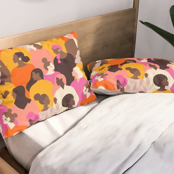 Female diverse faces pink Pillow Sham Gallery Image 2