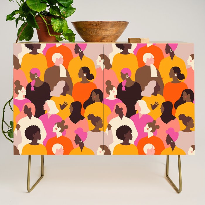 Female diverse faces pink Credenza Gallery Image 1