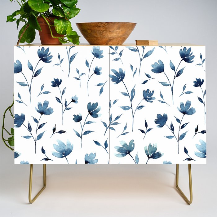 Blue flowers | Watercolor Pattern Credenza Gallery Image 1