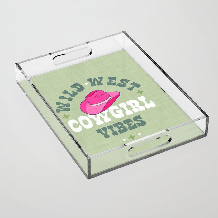 Wild-West Cowgirl Vibes with Hat Typography Pink and Green Acrylic Tray Gallery Image 1