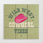 Wild-West Cowgirl Vibes with Hat Typography Pink and Green Wood Wall Art Gallery Image 1