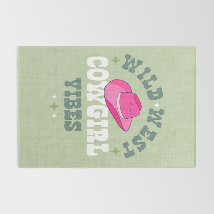Wild-West Cowgirl Vibes with Hat Typography Pink and Green Rug Gallery Image 2