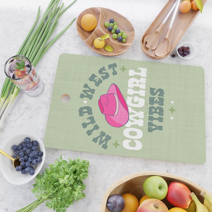 Wild-West Cowgirl Vibes with Hat Typography Pink and Green Cutting Board Gallery Image 2