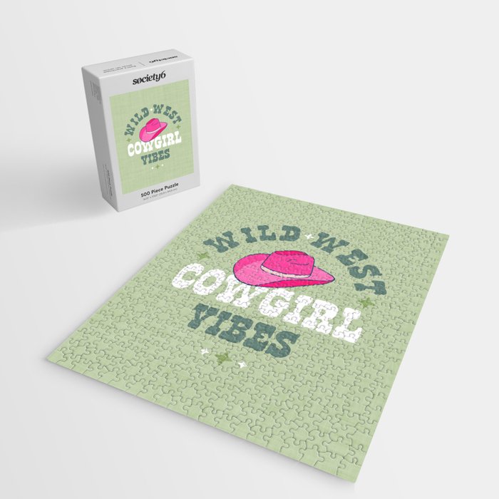 Wild-West Cowgirl Vibes with Hat Typography Pink and Green Jigsaw Puzzle Gallery Image 2