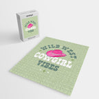 Wild-West Cowgirl Vibes with Hat Typography Pink and Green Jigsaw Puzzle Gallery Image 2