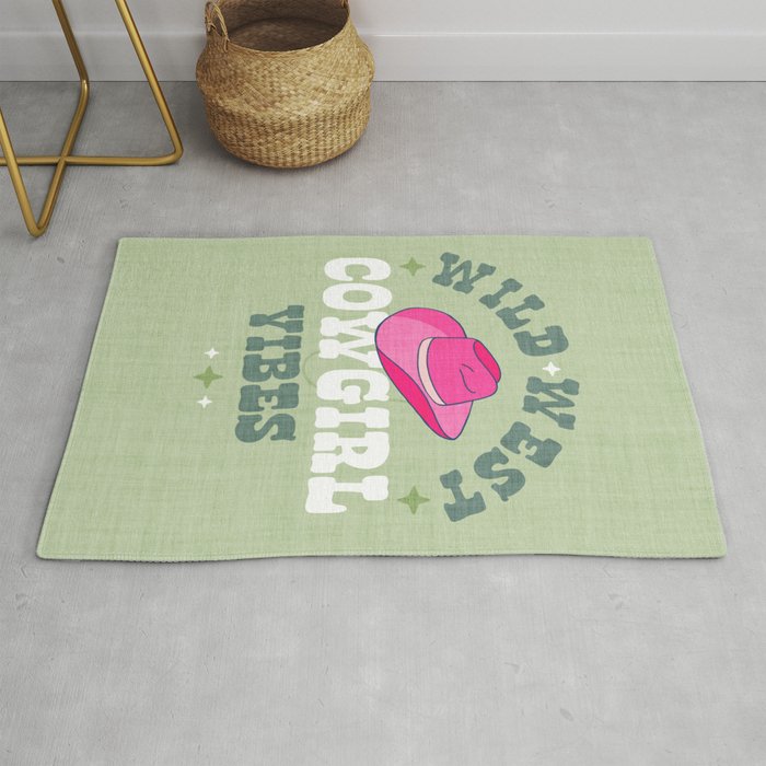 Wild-West Cowgirl Vibes with Hat Typography Pink and Green Rug Gallery Image 1