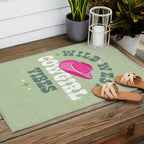 Wild-West Cowgirl Vibes with Hat Typography Pink and Green Outdoor Rug Gallery Image 2